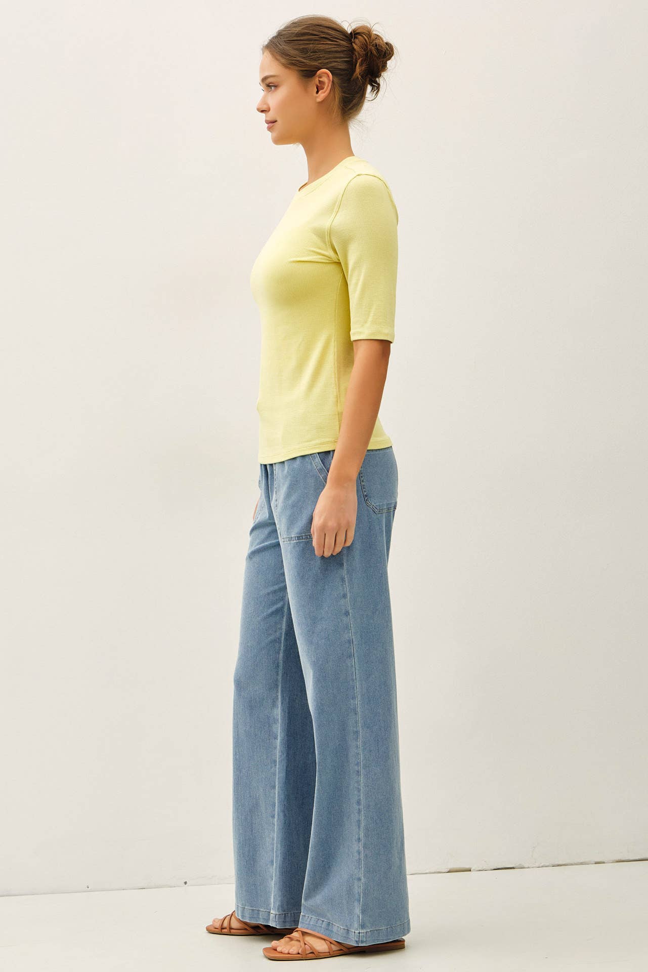 KNIT DENIM WIDE LEG PANTS
