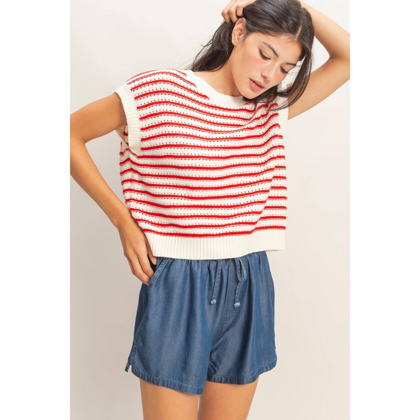 Striped Sleeveless Crew Neck Top