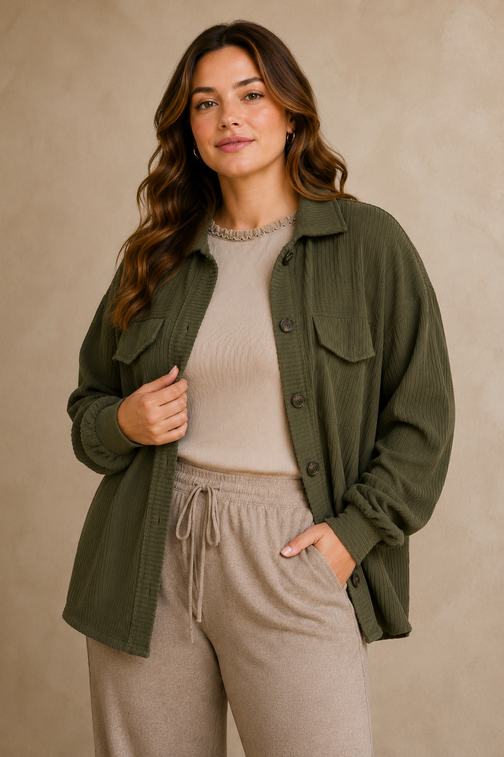 Plus Size Corduroy Shacket