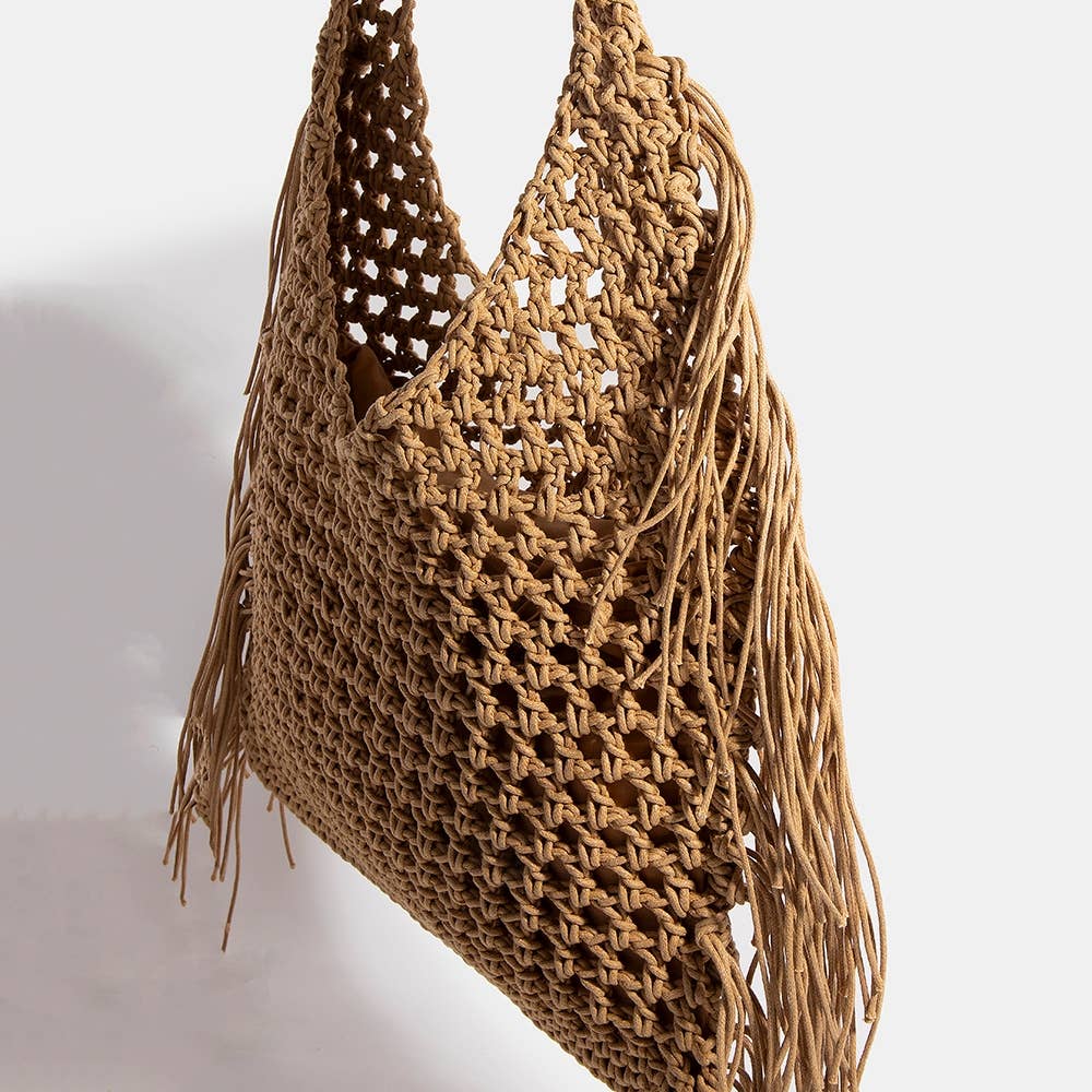 Long Fringe Braided Tote Bag