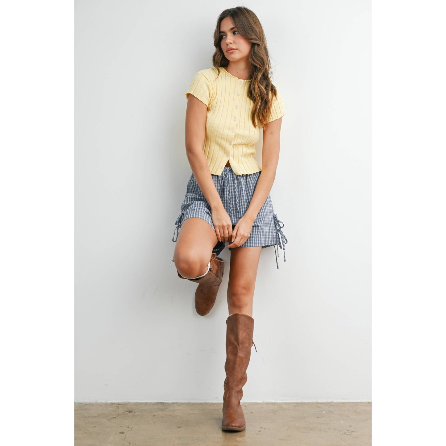 Plaid Side-Tie Elastic Waist Shorts - BMP8195