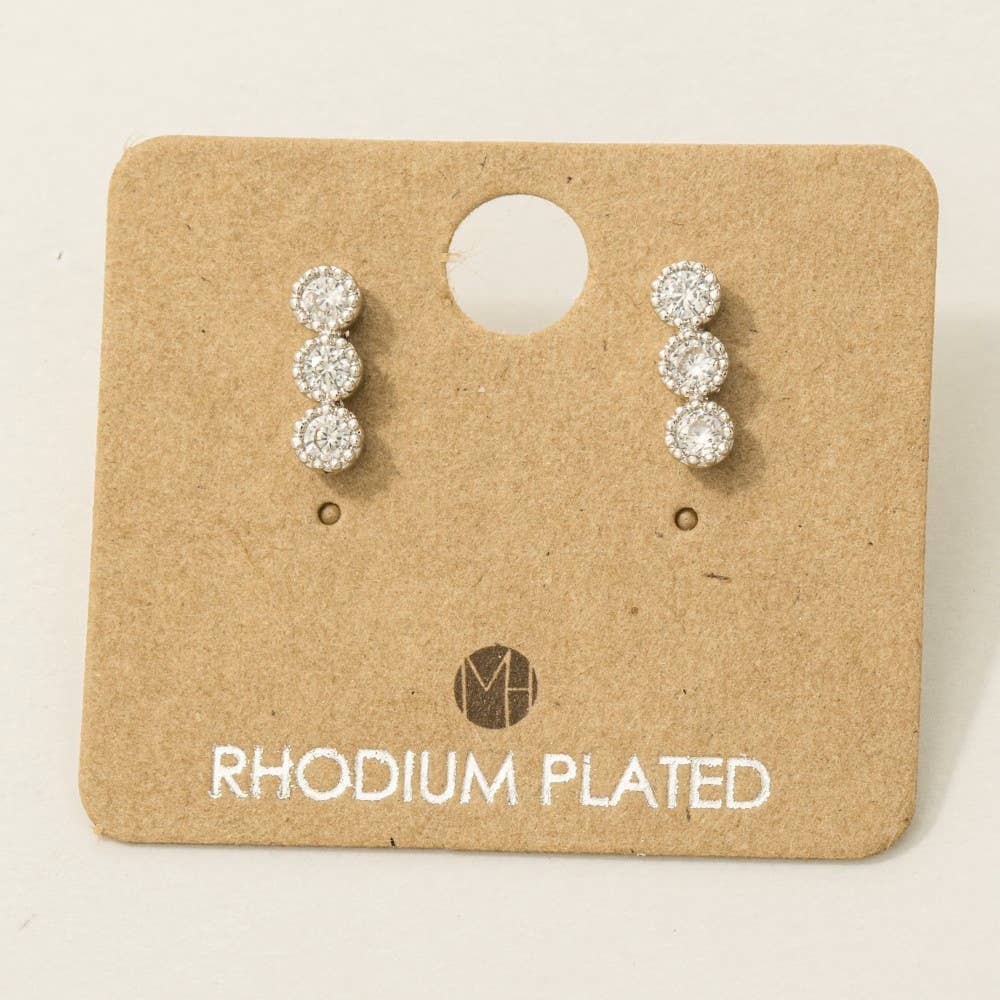 Gold Dipped Cz Triple Stud Bar Stud Earrings