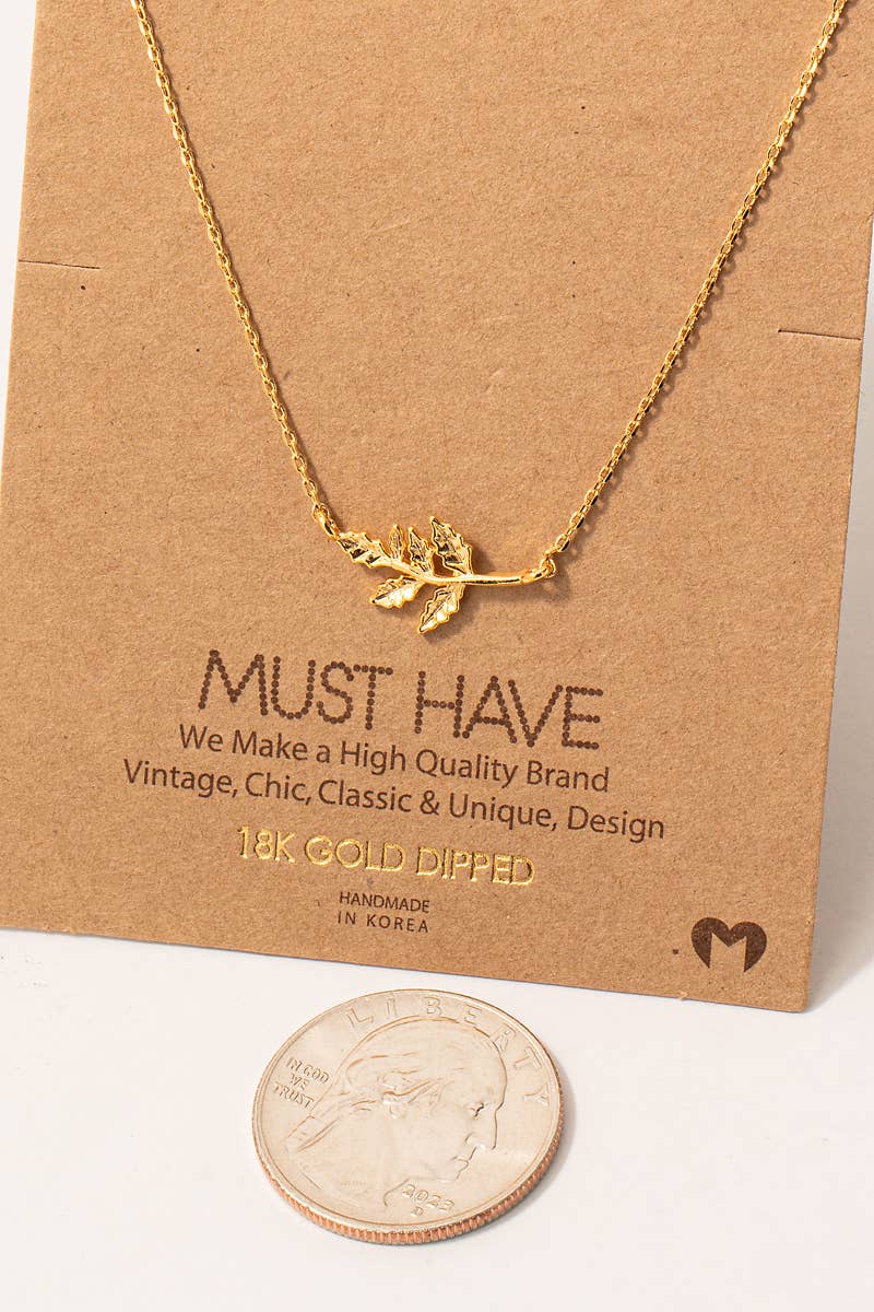 Gold Dipped Leaf Branch Pendant Necklace