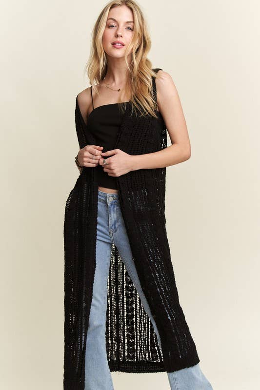 BUTTON DOWN CROCHET LONG CARDIGAN - CEJ3614