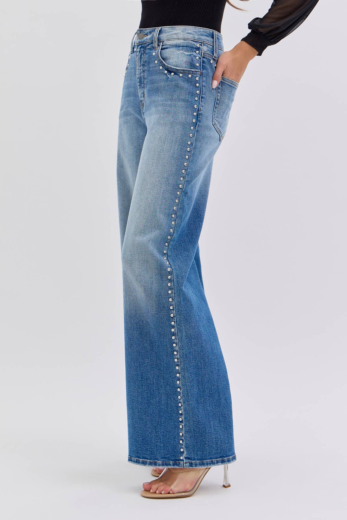 High Rise Studded Wide Leg