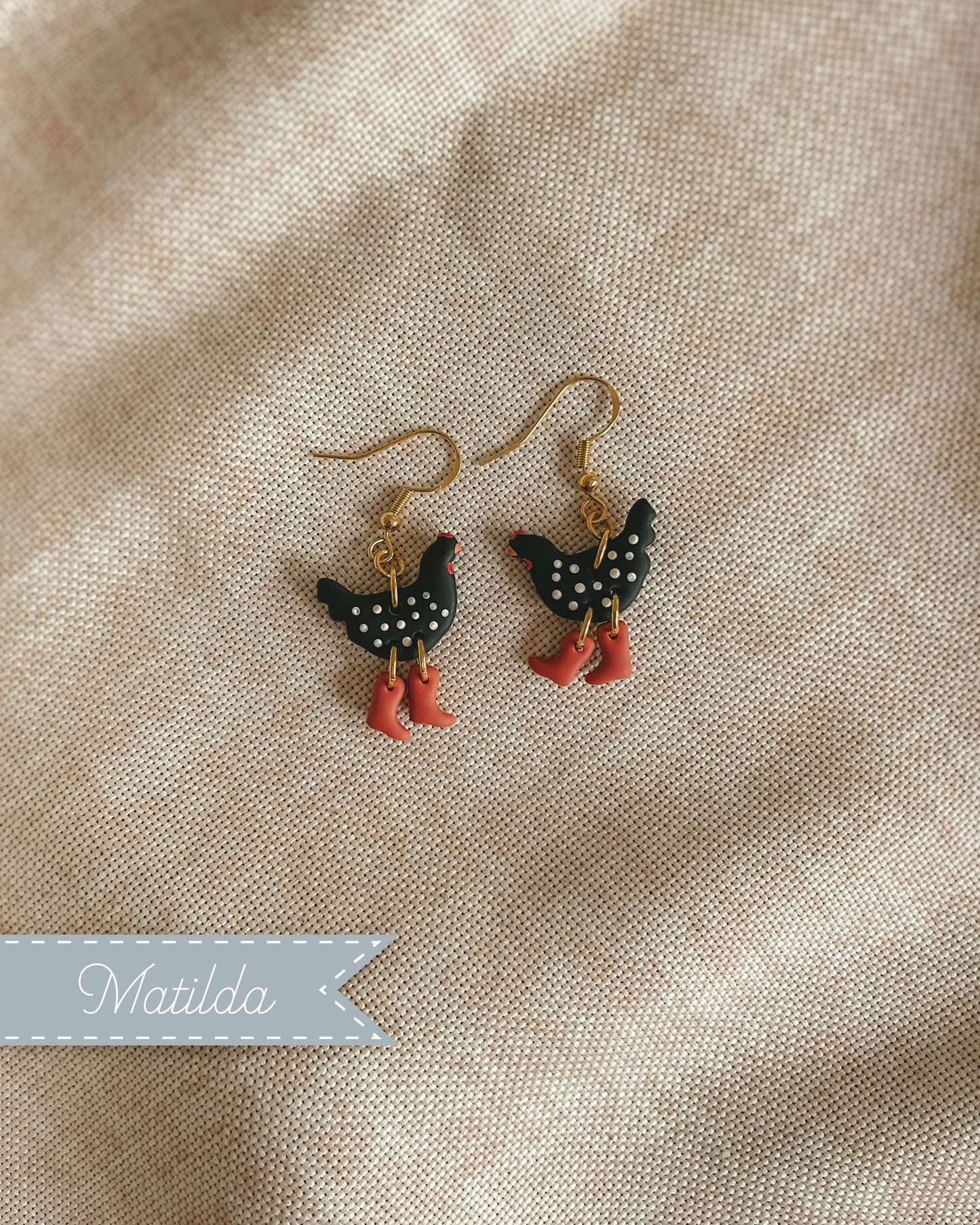 Polka Dot Chickens in Boots Earrings