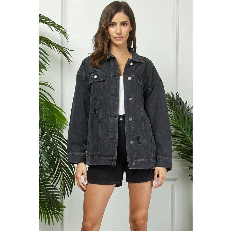 Med Wash Distressed Classic Denim Jacket