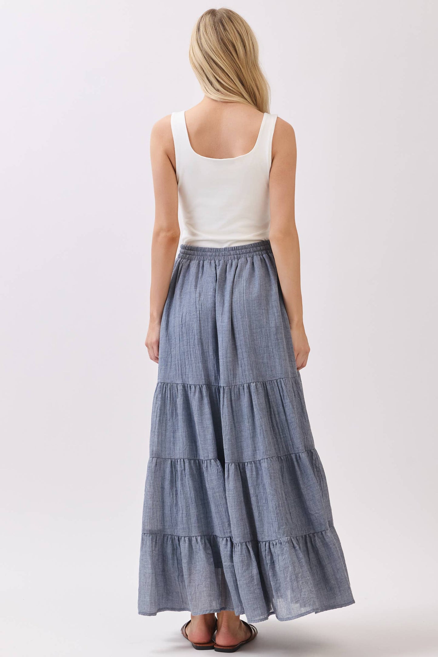 Tiered Coconut Tie Detail Maxi Skirt - VS3009