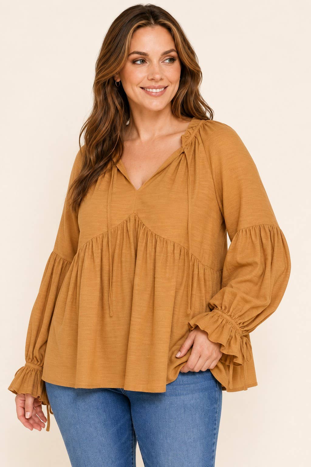 Plus Size Tie-Neck Babydoll