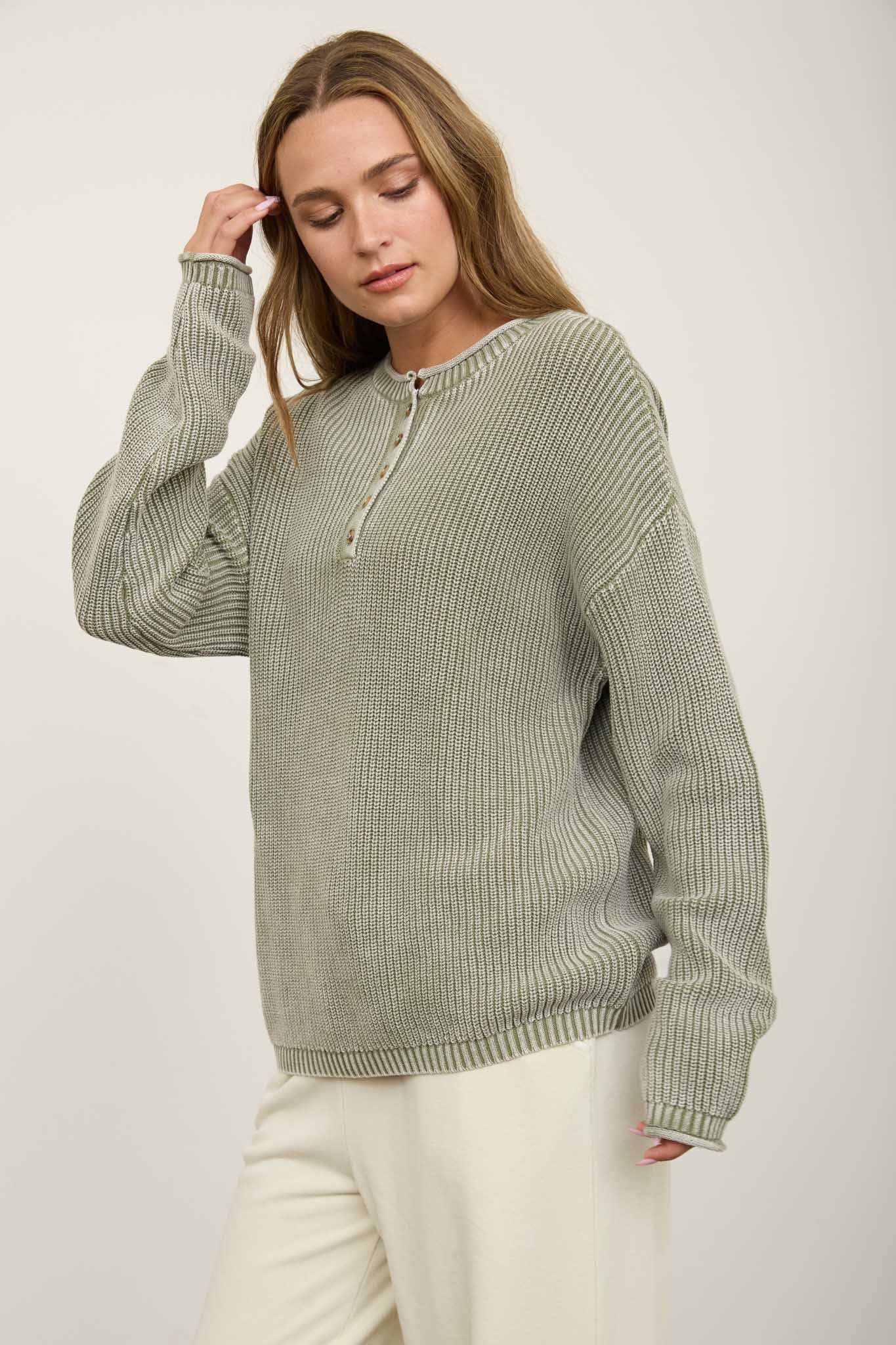 RIBBED HENLEY KNIT