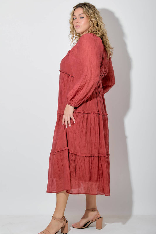 V NECK LONG SLEEVE MAXI DRESS