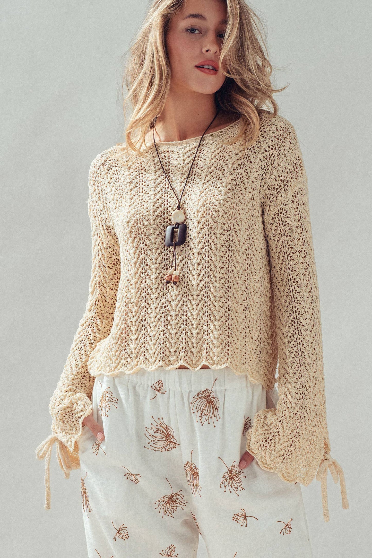 Chevron Knit Bell Sleeve Sweater