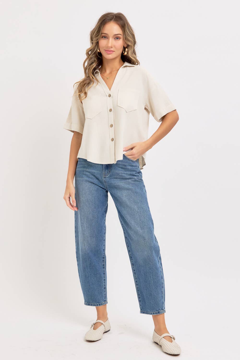 LINEN BLEND BUTTON DOWN SHIRT
