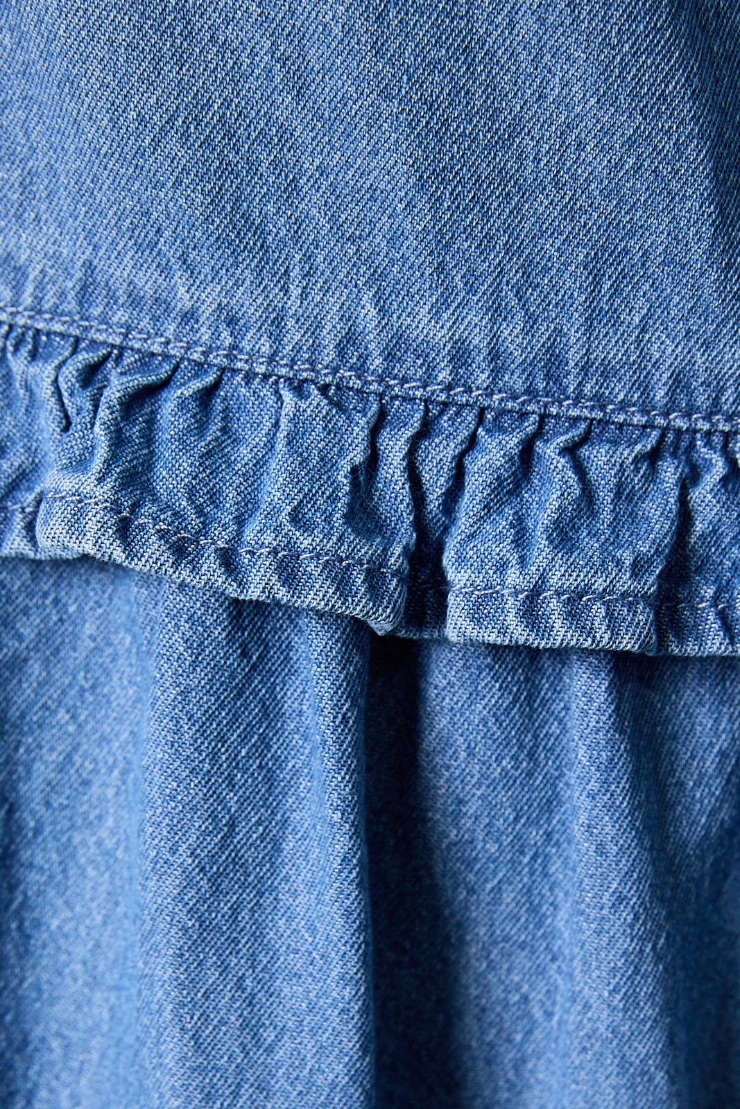 RUFFLE DETAIL DENIM MINI DRESS