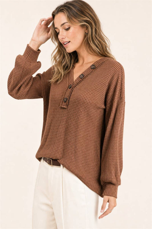 Two-Tone Waffle V-Neck