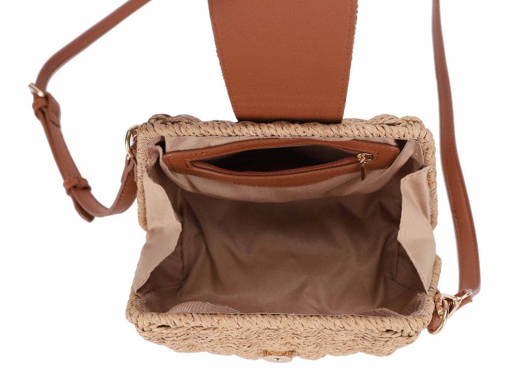 Straw Crossbody Bag Beaded Buckle