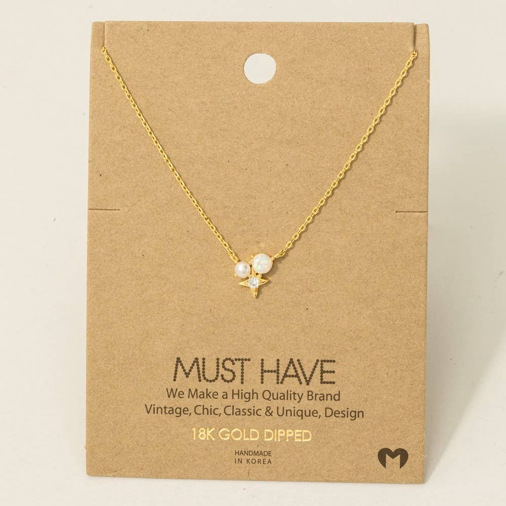 Mini Opal Star Stud Charm Necklace