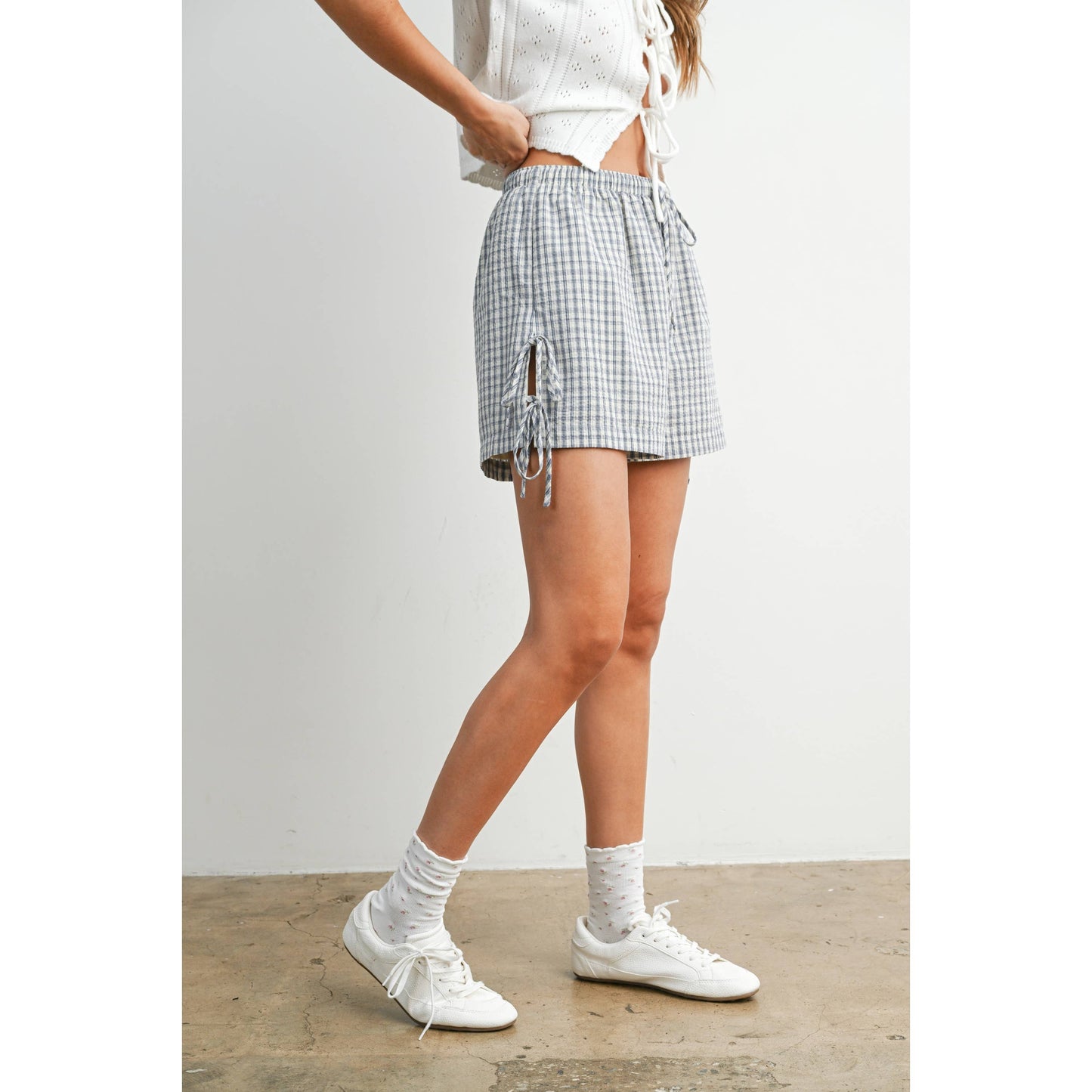 Plaid Side-Tie Elastic Waist Shorts - BMP8195