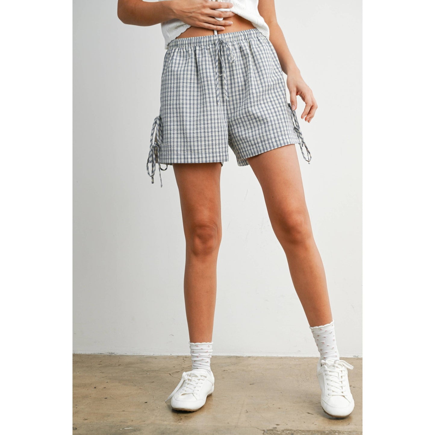 Plaid Side-Tie Elastic Waist Shorts - BMP8195