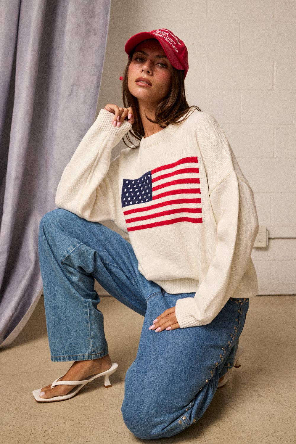 PT18872 American flag Long-sleeved Top