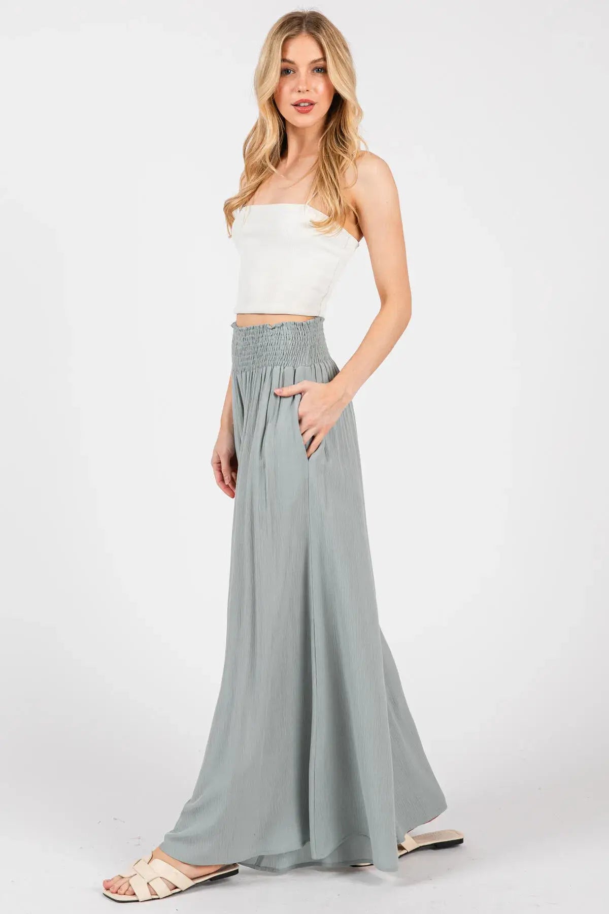Smocked Waist Wide Leg Pants - NP16530Y