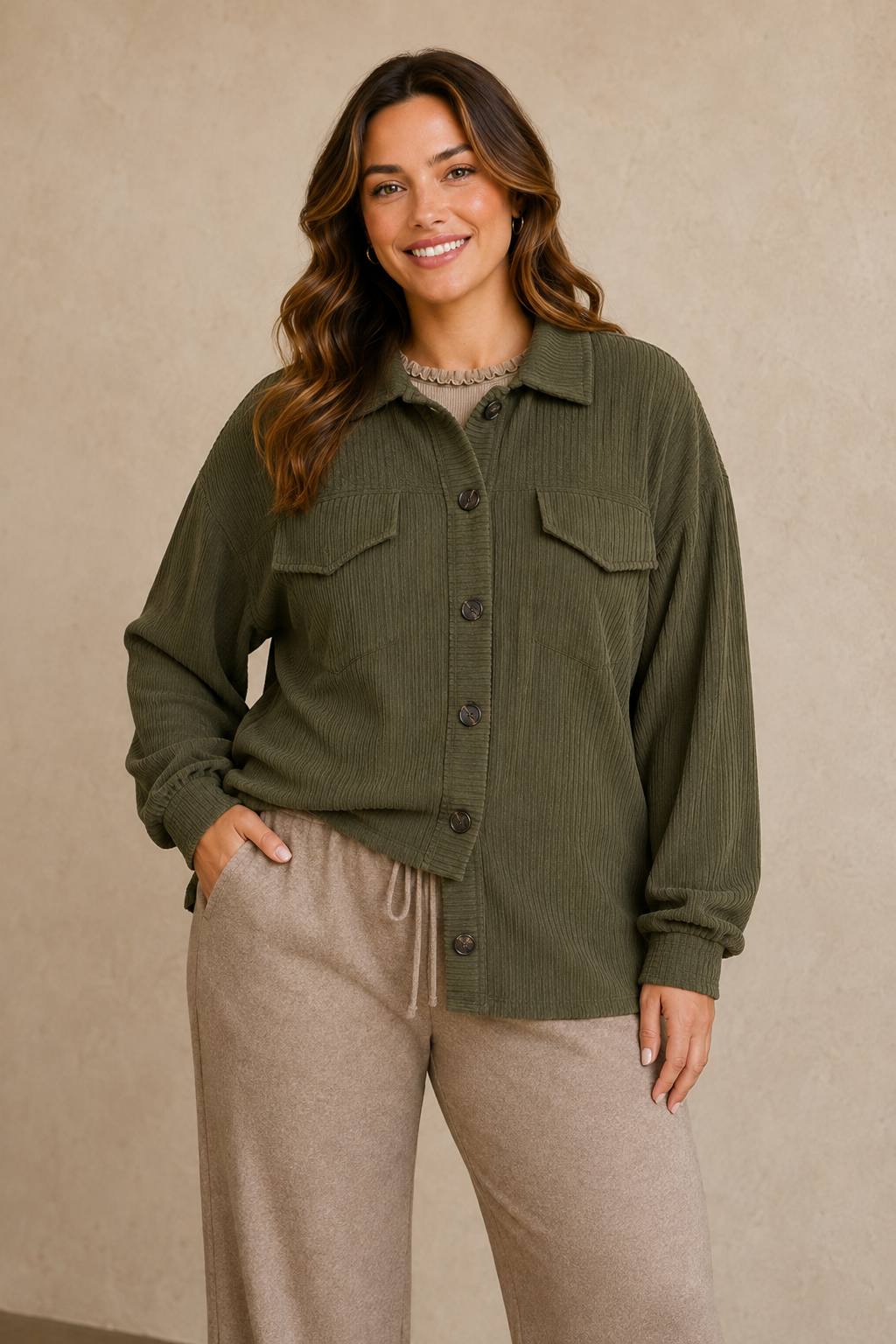 Plus Size Corduroy Shacket