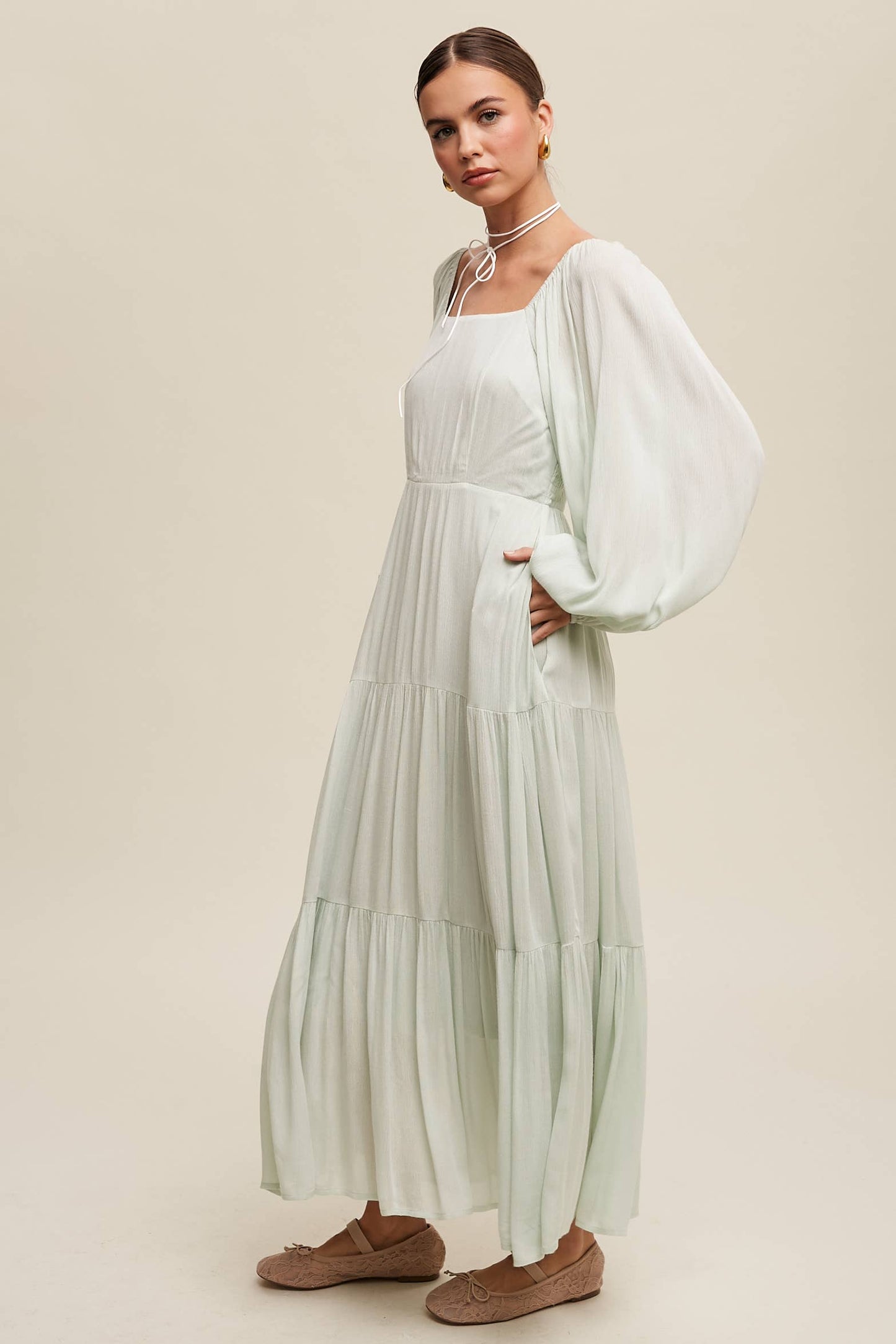 Romantic Square Neck Tiered Boho Maxi Dress