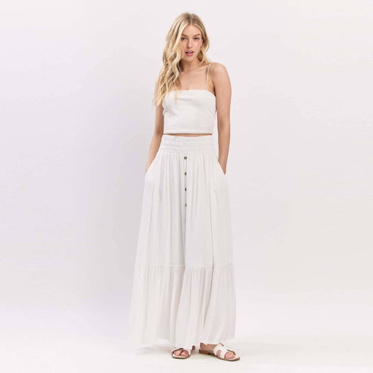 Ruffled Smocked Waist Maxi Skirt