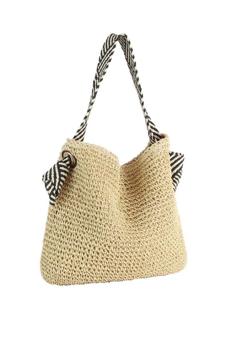 Braided Striped Handle Strap Tote Bag