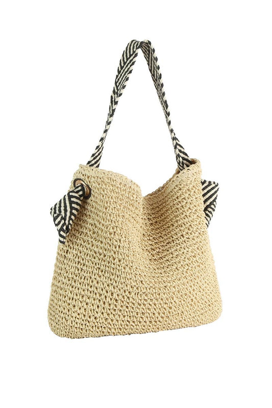 Braided Striped Handle Strap Tote Bag
