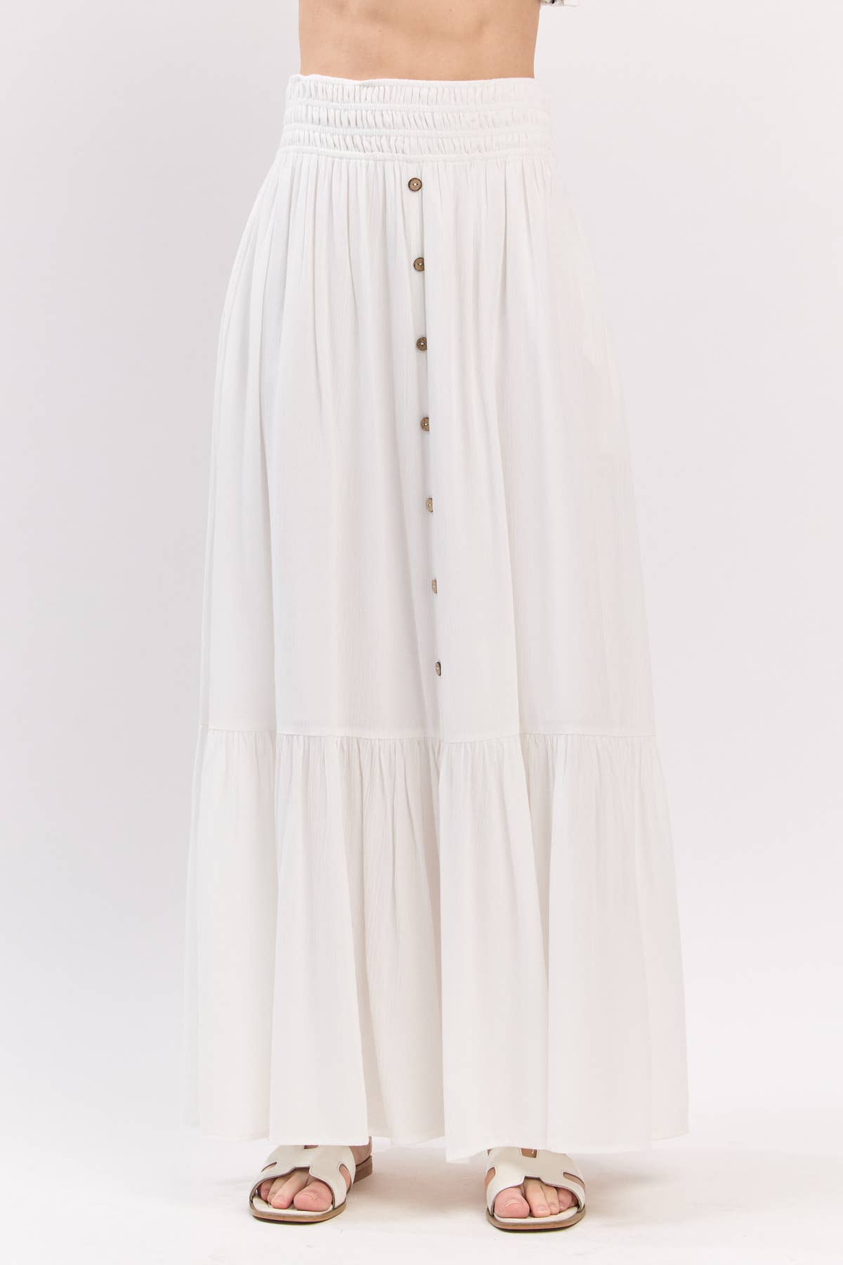 Ruffled Smocked Waist Maxi Skirt