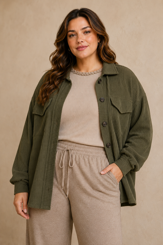 Plus Size Corduroy Shacket