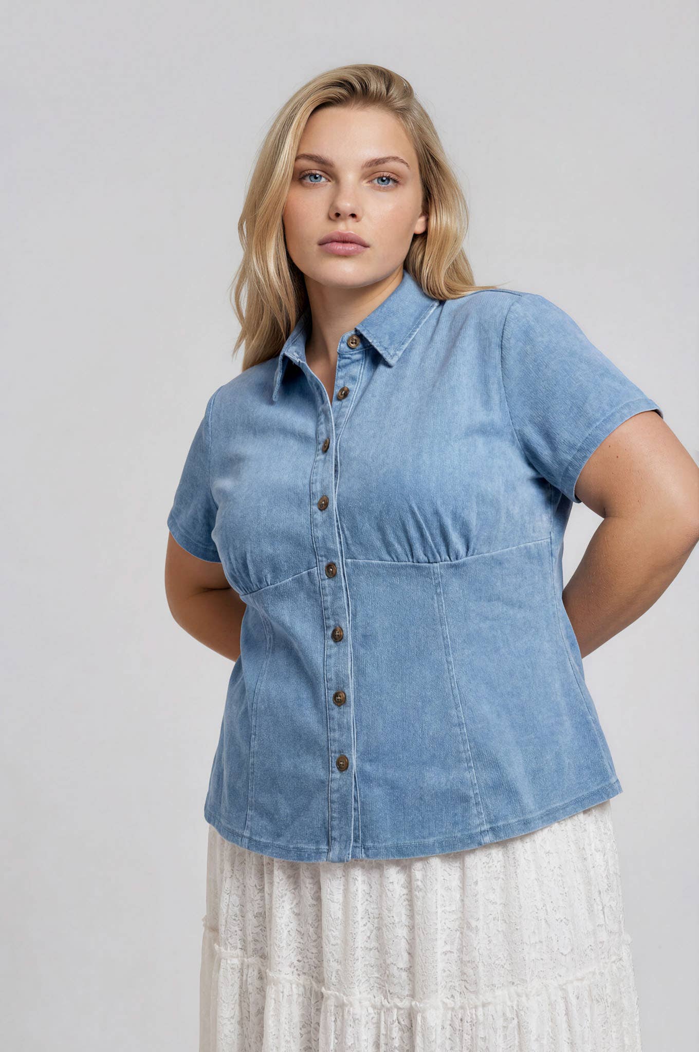 PLUS BUTTON DOWN DENIM TOP