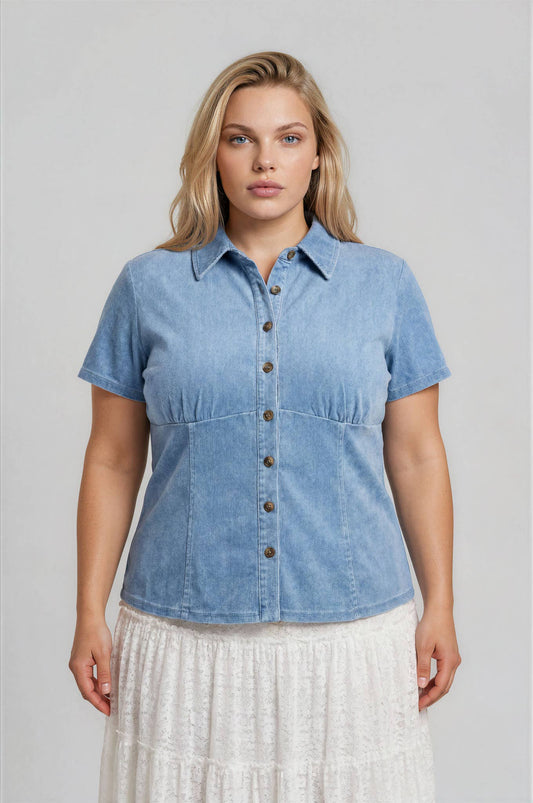 PLUS BUTTON DOWN DENIM TOP