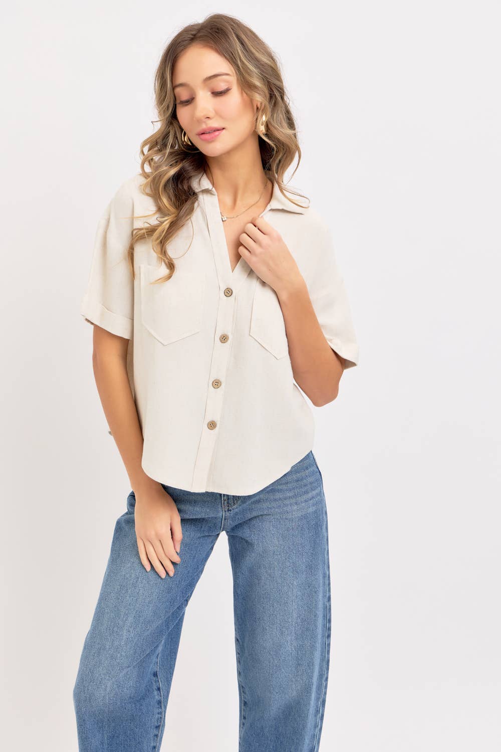 LINEN BLEND BUTTON DOWN SHIRT