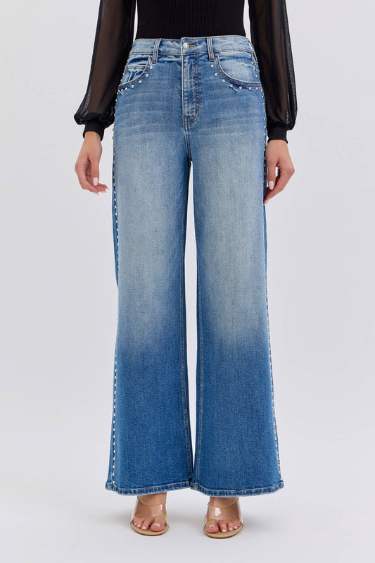 High Rise Studded Wide Leg