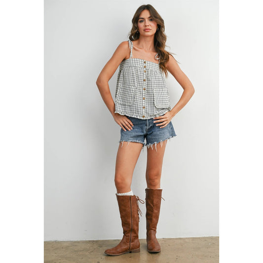 Plaid Tie Shoulder Tank