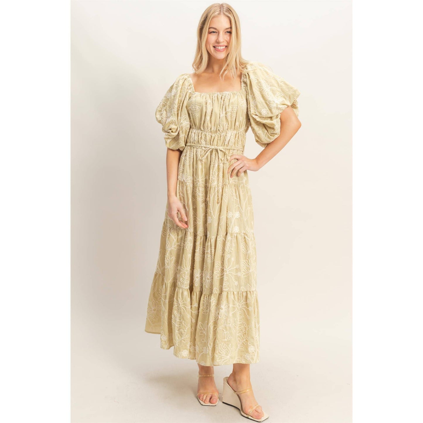 Floral Puff Sleeve Midi Dress