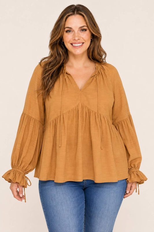 Plus Size Tie-Neck Babydoll