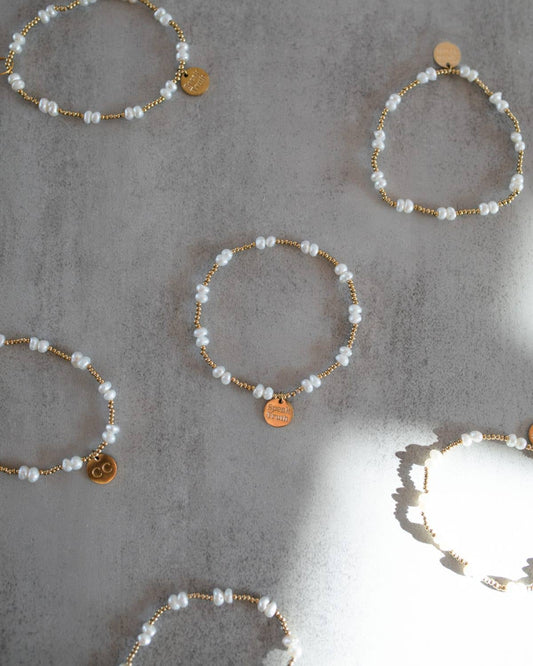Pearl & 2mm Gold Bead Stacking Bracelet