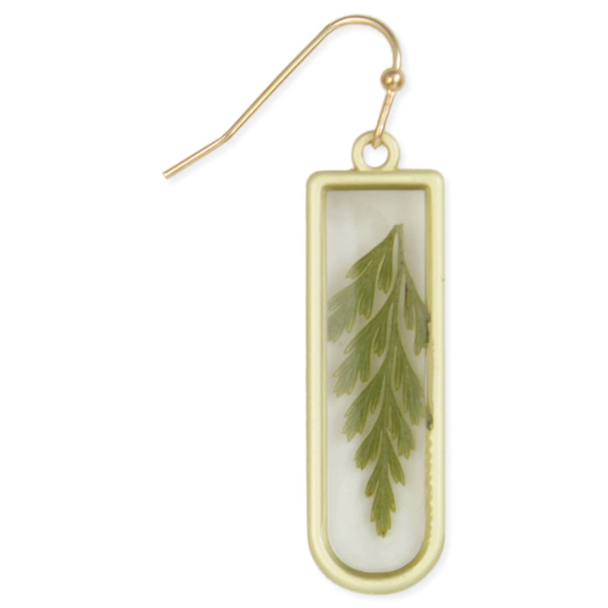 Gold Bar Green Dried Flower Earrings