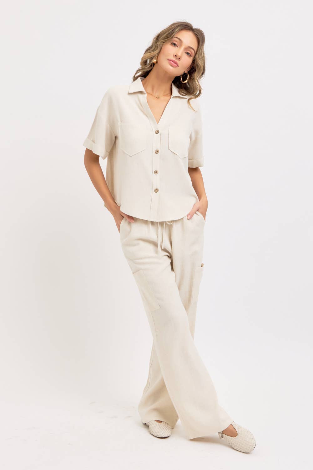 LINEN BLEND BUTTON DOWN SHIRT