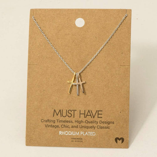 Triple Cross Pendant Necklace