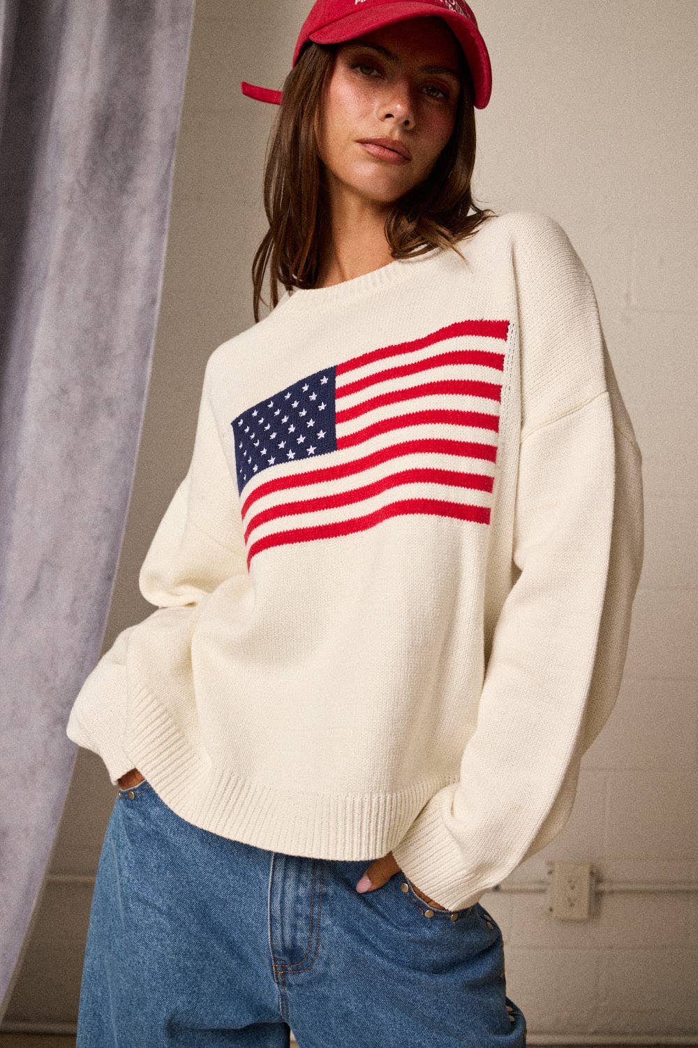 PT18872 American flag Long-sleeved Top