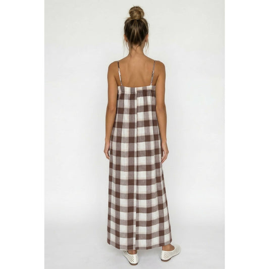 Plaid maxi dress with tie front