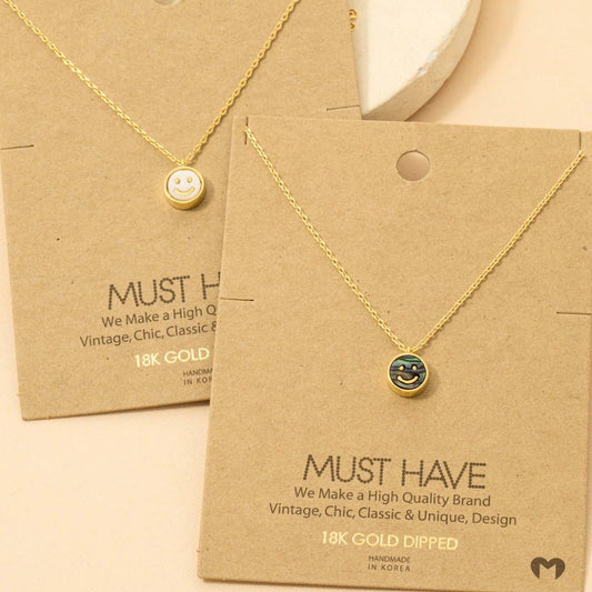 Gold Dipped Shell Smiley Face Pendant Necklace