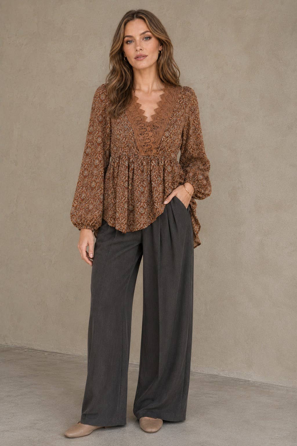 Boho Lace Trim Peasant Top