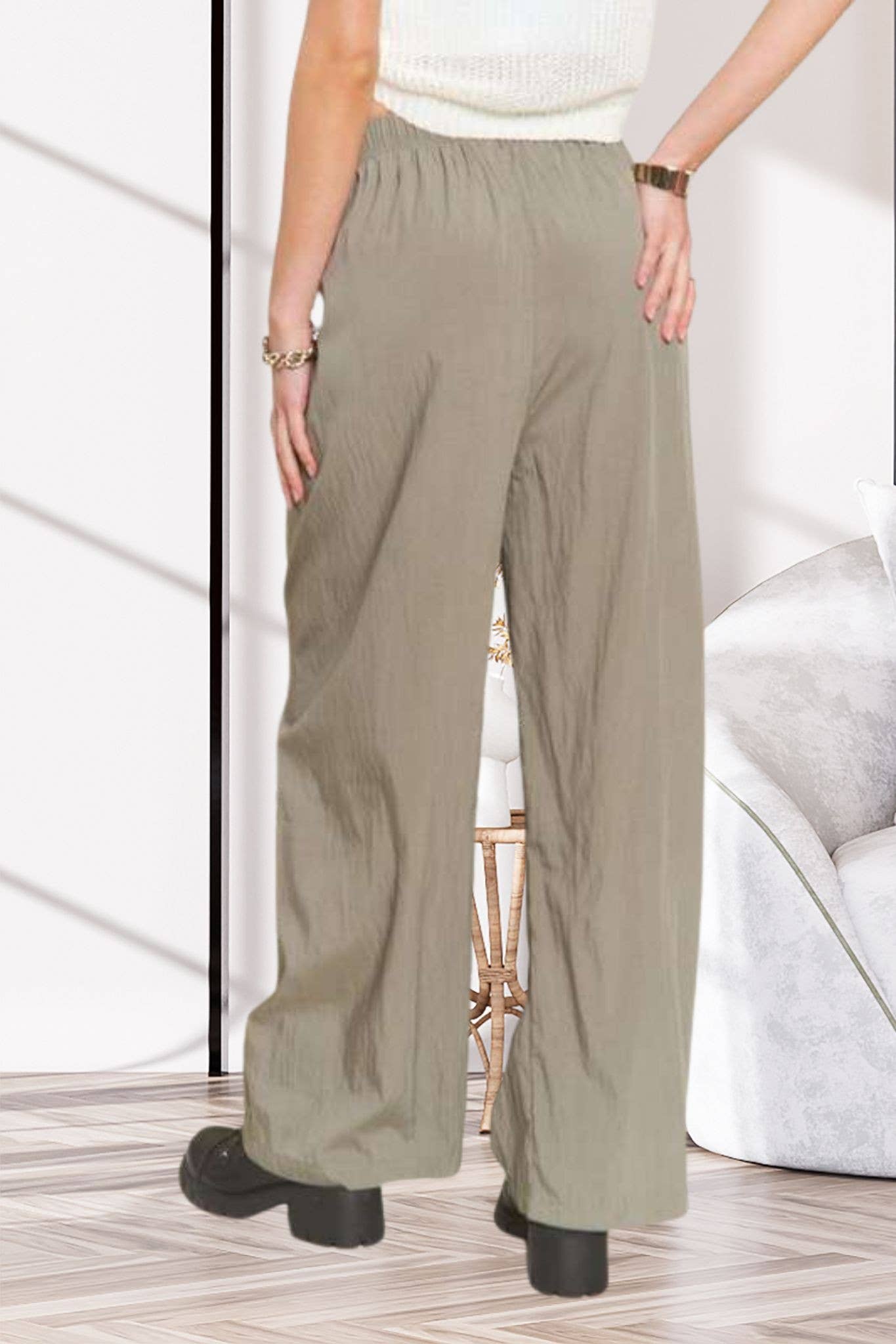 CEP3334 - WAIST TIE CRINKLE FLOWY PANTS