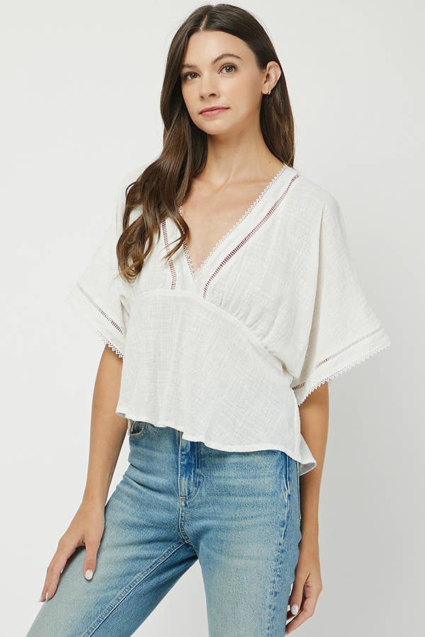 Boho Chic Eyelet Trim Blouse