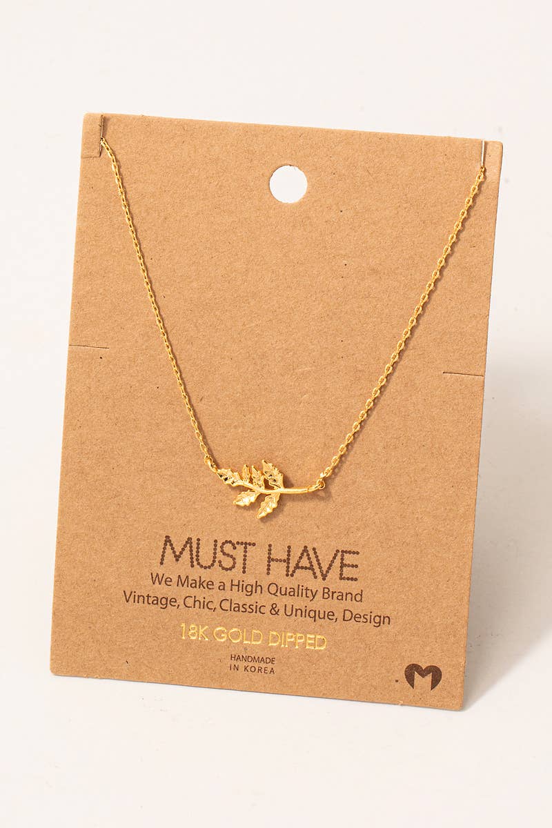 Gold Dipped Leaf Branch Pendant Necklace